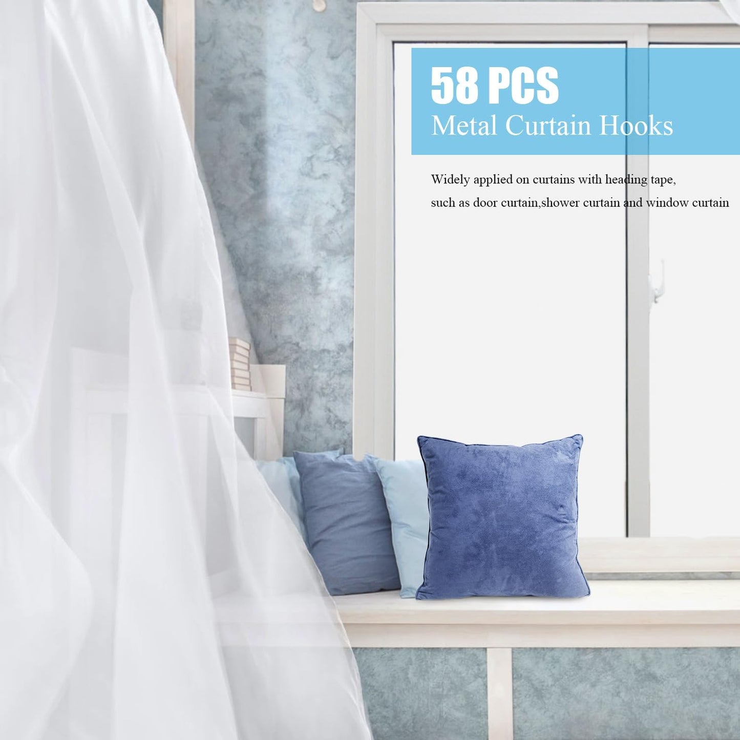 1.2 Inches Curtain Hooks, Sopito 58pcs Metal Drapery Pin and Hook for Door Window Shower Curtain, Silver White