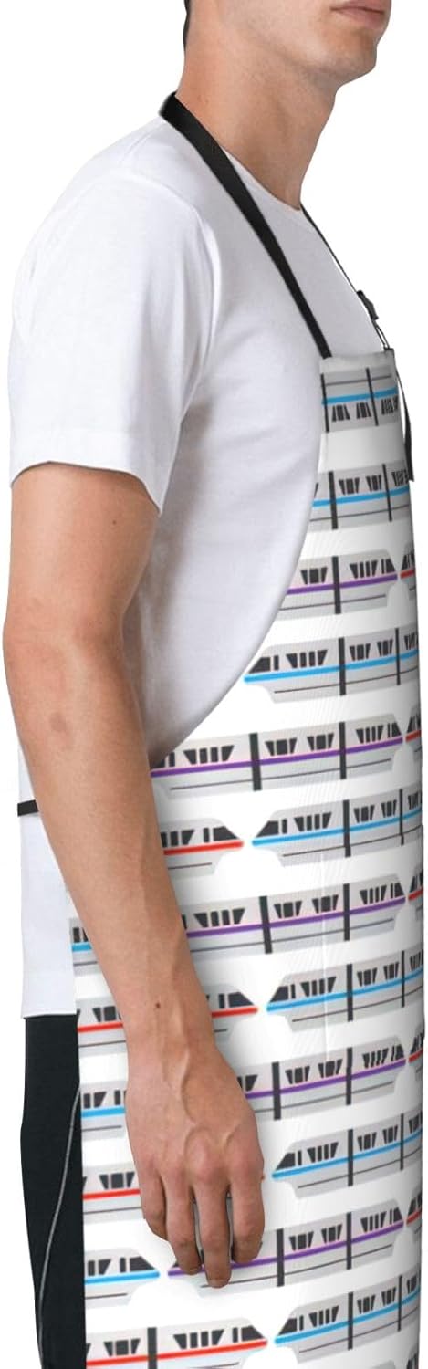 Monorail Train Print 28x33 In Adult Kitchen Apron with Pockets Versatile Chef Smock for Cooking Baking