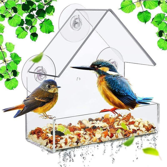 Acrylic Window Bird Feeder with Strong Suction Cups – Weatherproof Wild Bird House for Cardinals, Finches, Chickadees – Large Removable Seed Tray, Backyard Bird Watching Gift