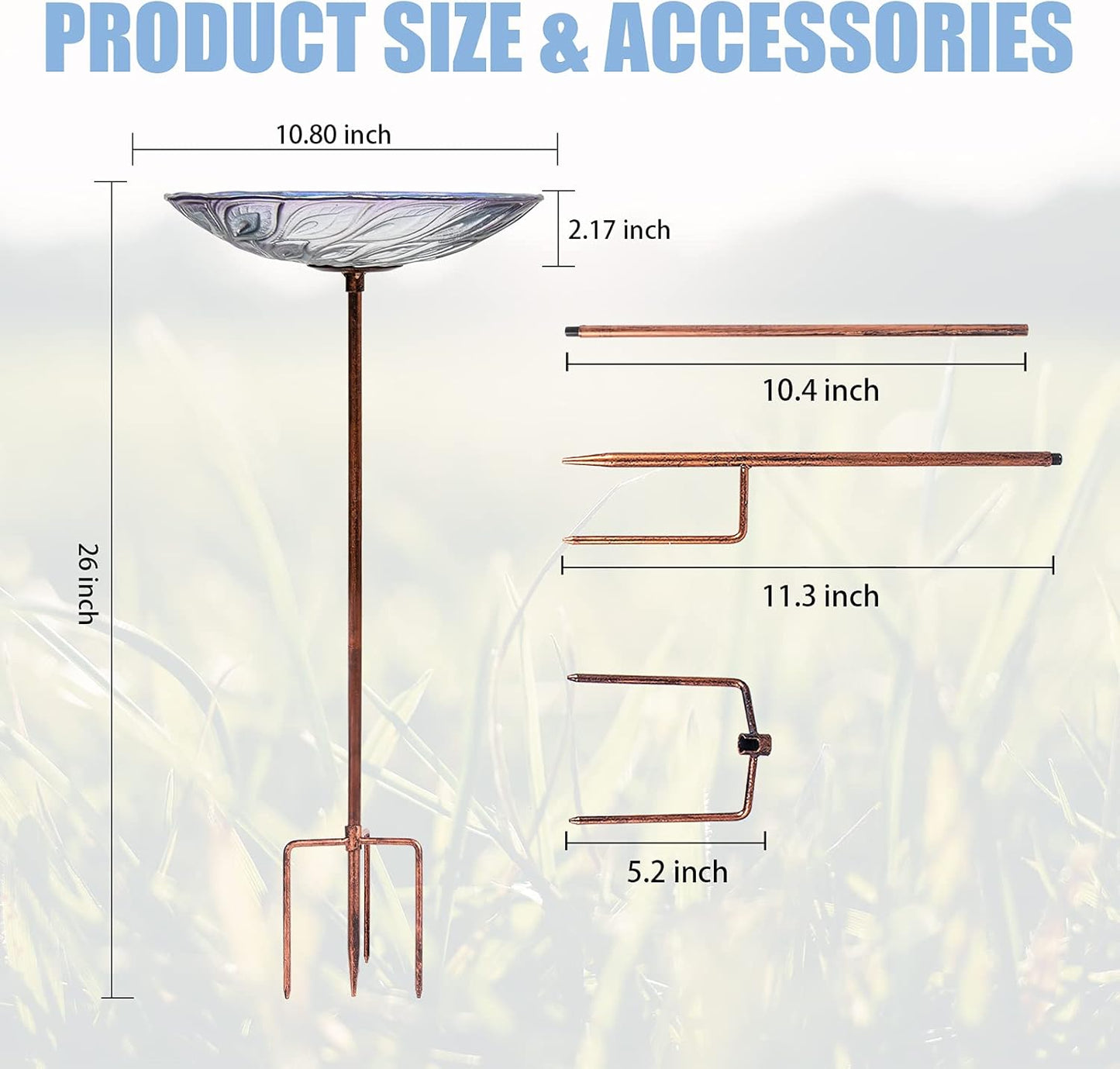 VCUTEKA Glass Bird Bath Outdoor BirdBath Garden Bird Feeder with Metal Stake