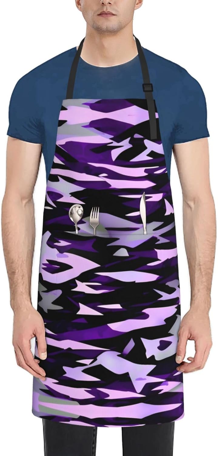 American Camouflage Purple print Waterproof chef's apron with pocket apron for kitchen cooking baking barbecue and gardening
