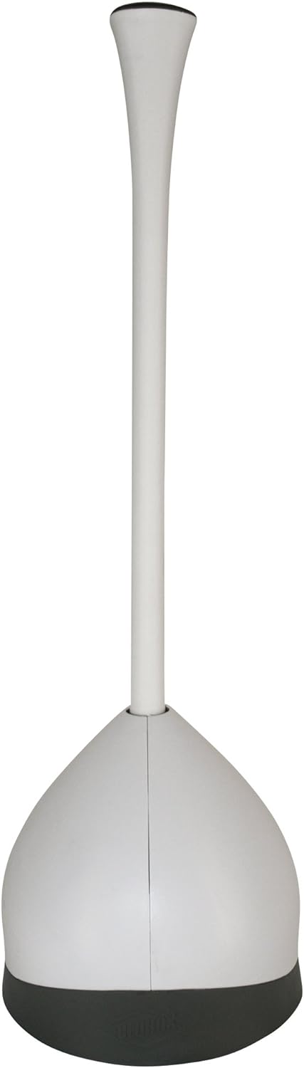 Clorox Toilet Plunger with Hideaway Holder Caddy Heavy-Duty Compact Design with Non-Skid Rubber Base for Bathroom Convenient Storage Toilet Unclogger, 6.5x19.5-Inch, White