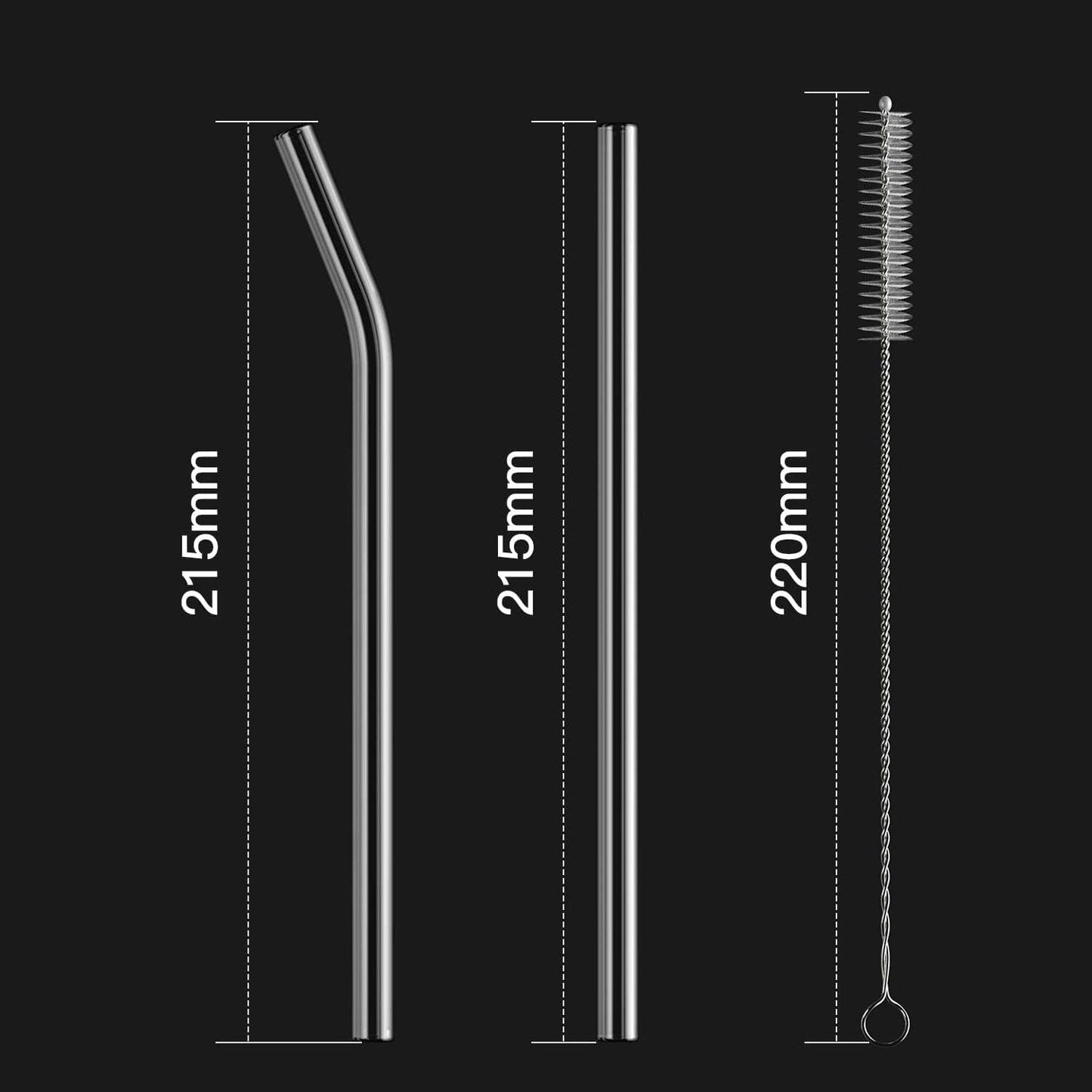 4-Pack Reusable Glass Straw, Size 8.5''x10 MM,Including 2 Straight and 2 Bent with 2 Cleaning Brush- Perfect For Smoothies, Tea, Juice