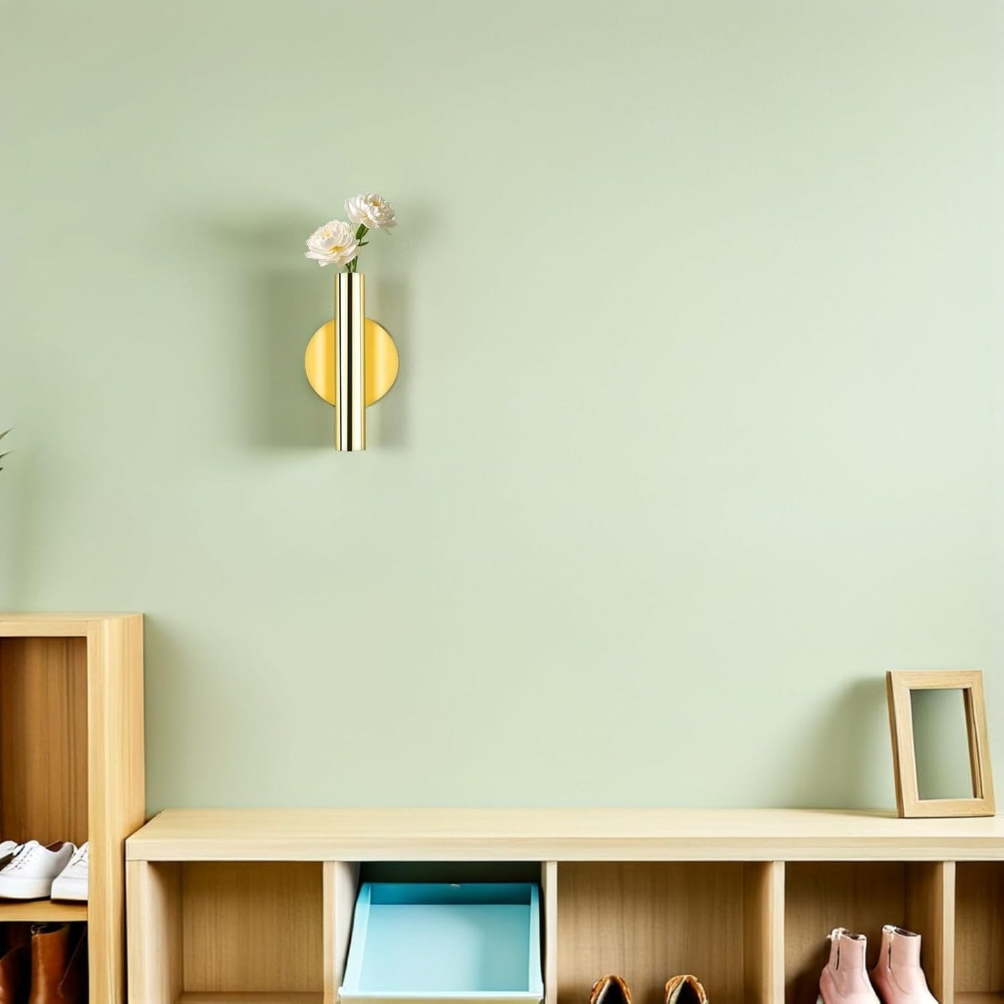 Wall Mounted Flower Vase Gold Floral Tube Metal Planter with Adhesive 