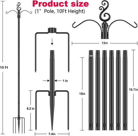 10 Ft Height 1 Inch Diameter String Light Poles StringLight Stand with Hooks Metal Poles for Outside Patio Yard Garden Backyard (10Ft Pole with Hooks, 4)