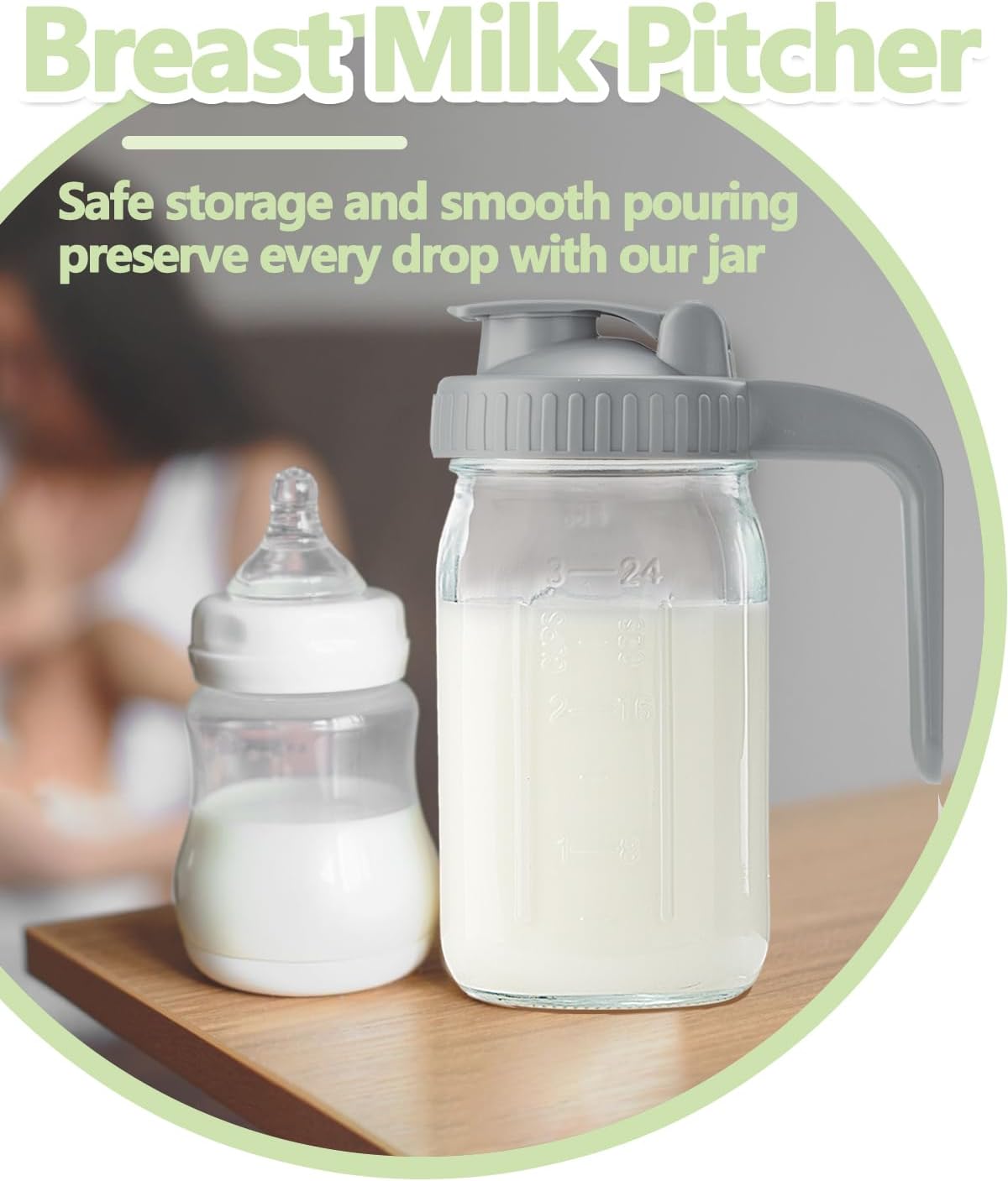 32oz Glass Pitcher with Lid & V-shaped Pour Spout - 1 Quart Breastmilk