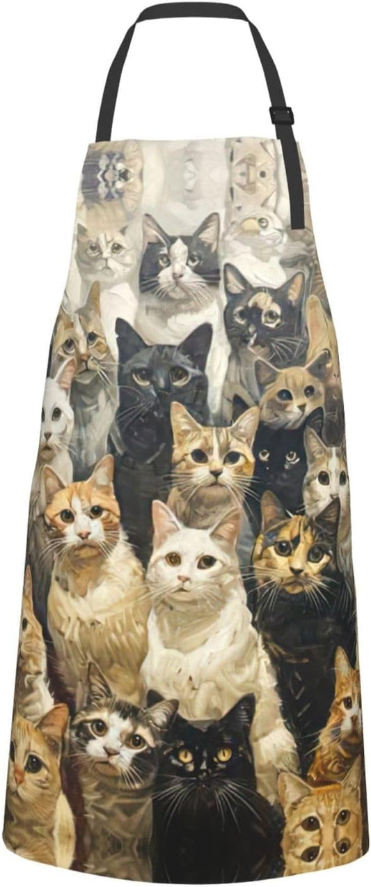 Cat print Waterproof chef's apron with pocket apron for kitchen cooking baking barbecue and gardening