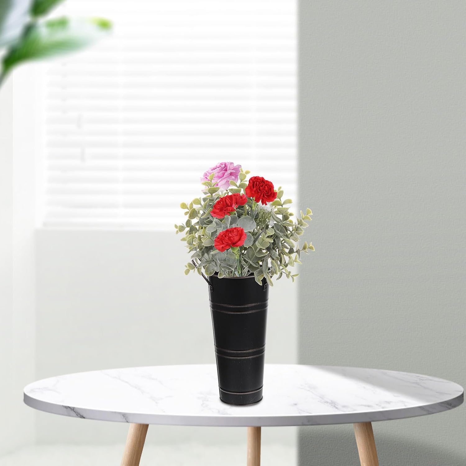 Milisten Vintage Retro Iron Flower Bucket with Handle, Leak-Proof Meta