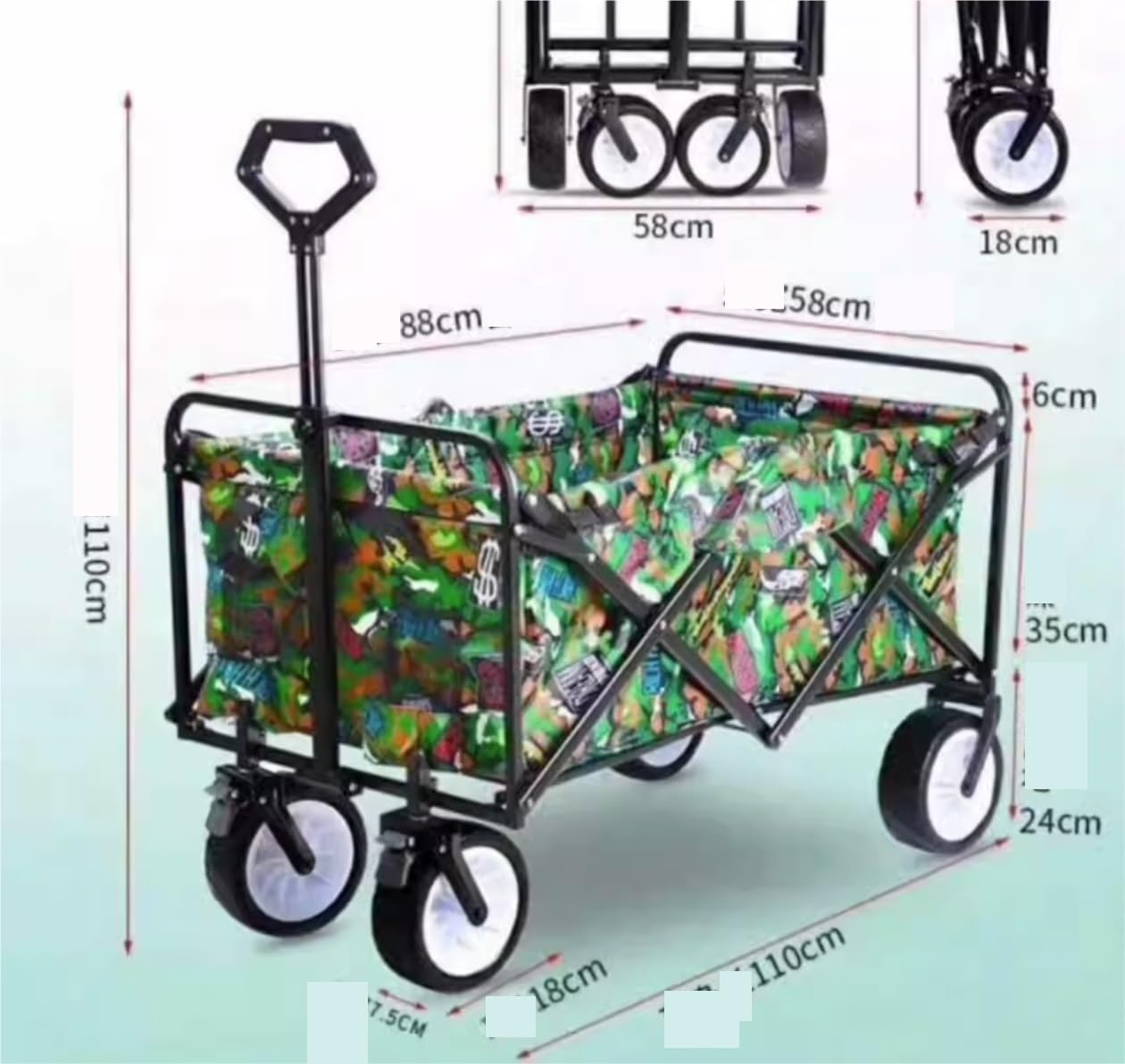 Wagon Cart Beach Wagon Garden Wagon Wagon Cart Utility Folding Wagon Portable Large Capacity Beach Trolley Shopping Picnic Grocery Grocery Wagon Utility Wagon