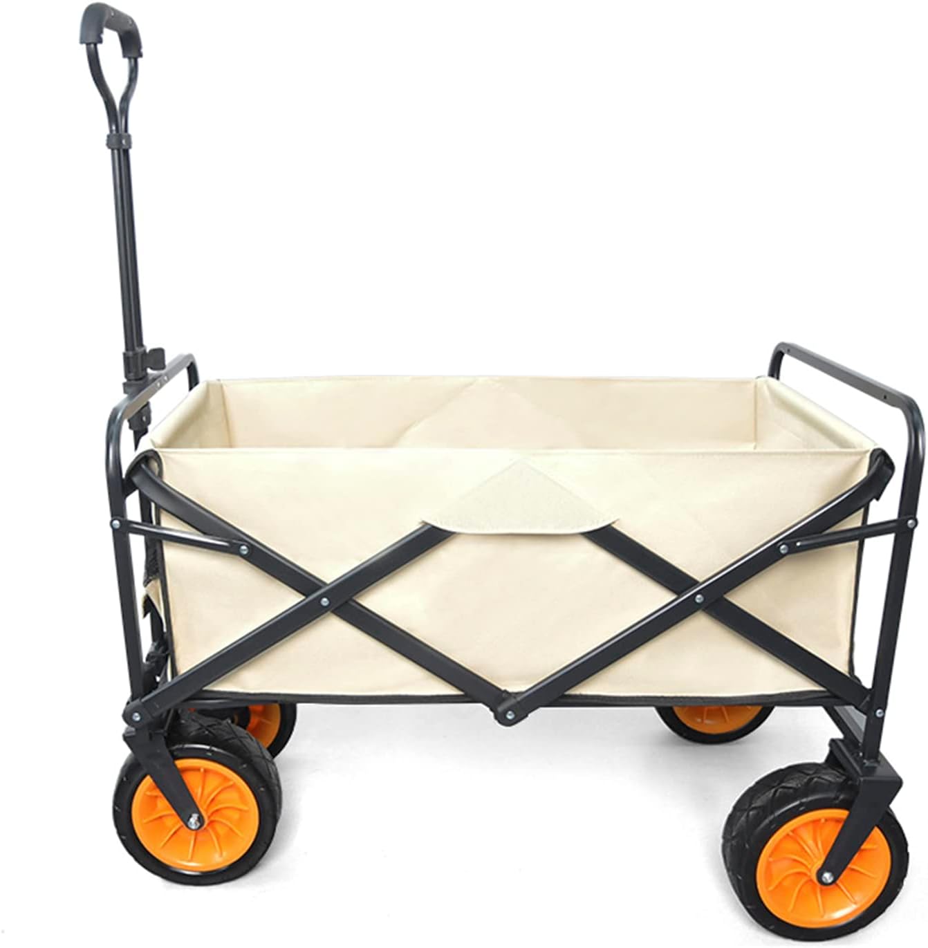 Heavy Duty Collapsible Folding Wagon - Portable All-Terrain Garden & Beach Utility Cart with Large Capacity, Ideal for Camping, Grocery Shopping & Sports - Khaki