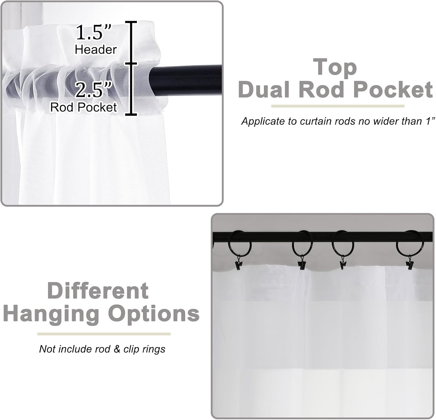 White Sheer Curtains 84 Inches Long 2 Panels Set for Bedroom Living Ro