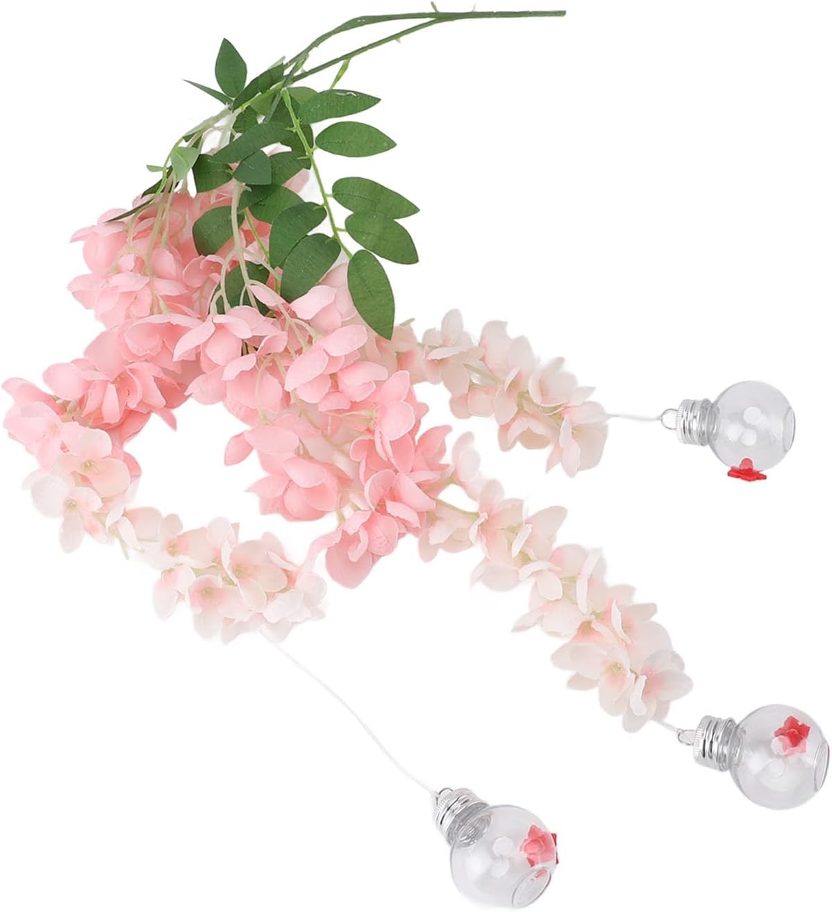 Zerodis Wisteria Flower Bird Feeder Leak Proof Plastic Silk Flowers Hummingbird Feeder Long Branch Flower Bird Feeder Simple Installation for Deck Garden Yard Decoration (Pink)