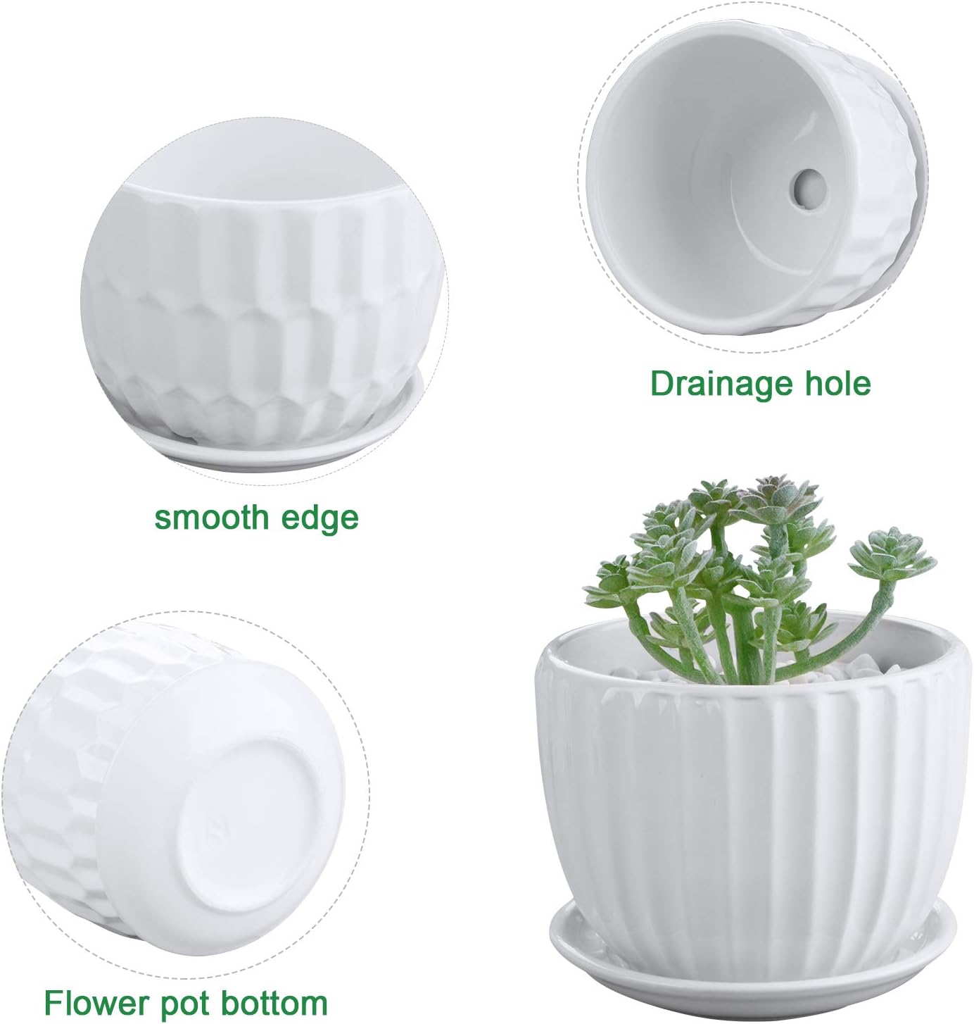 Brajttt Flower Pots, 4 Inch Cylinder Ceramic Plant Pots with Connected Saucer, Mini Ceramic Planters for Succulent and Little Snake Plants (6 Pack, White)