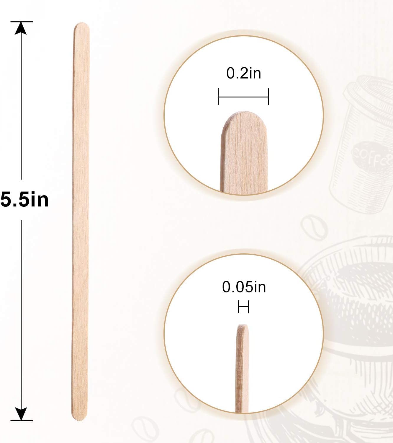 Wooden Coffee Stirrers 5.5" Coffee Stir Sticks 100 Pcs, Natural Birch Round End Thick Birch Wood Eco-Friendly， Suitable for Coffee, Cocktail and Hot Drinks