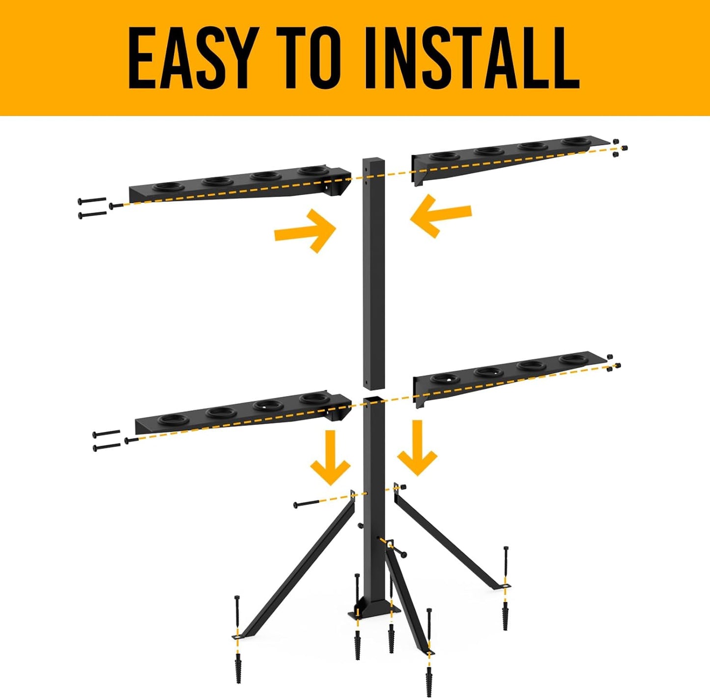 Utility Trailer Tool Rack, Shovel Rack for Truck, Rake Shovel Holder Landscape Hand Tool Accessories for Trailer Truck with 8 Rubber Holes with Brackets, Standard Black