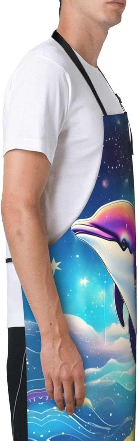 Colorful Starry Sky Ocean Dolphin print Waterproof chef's apron with p