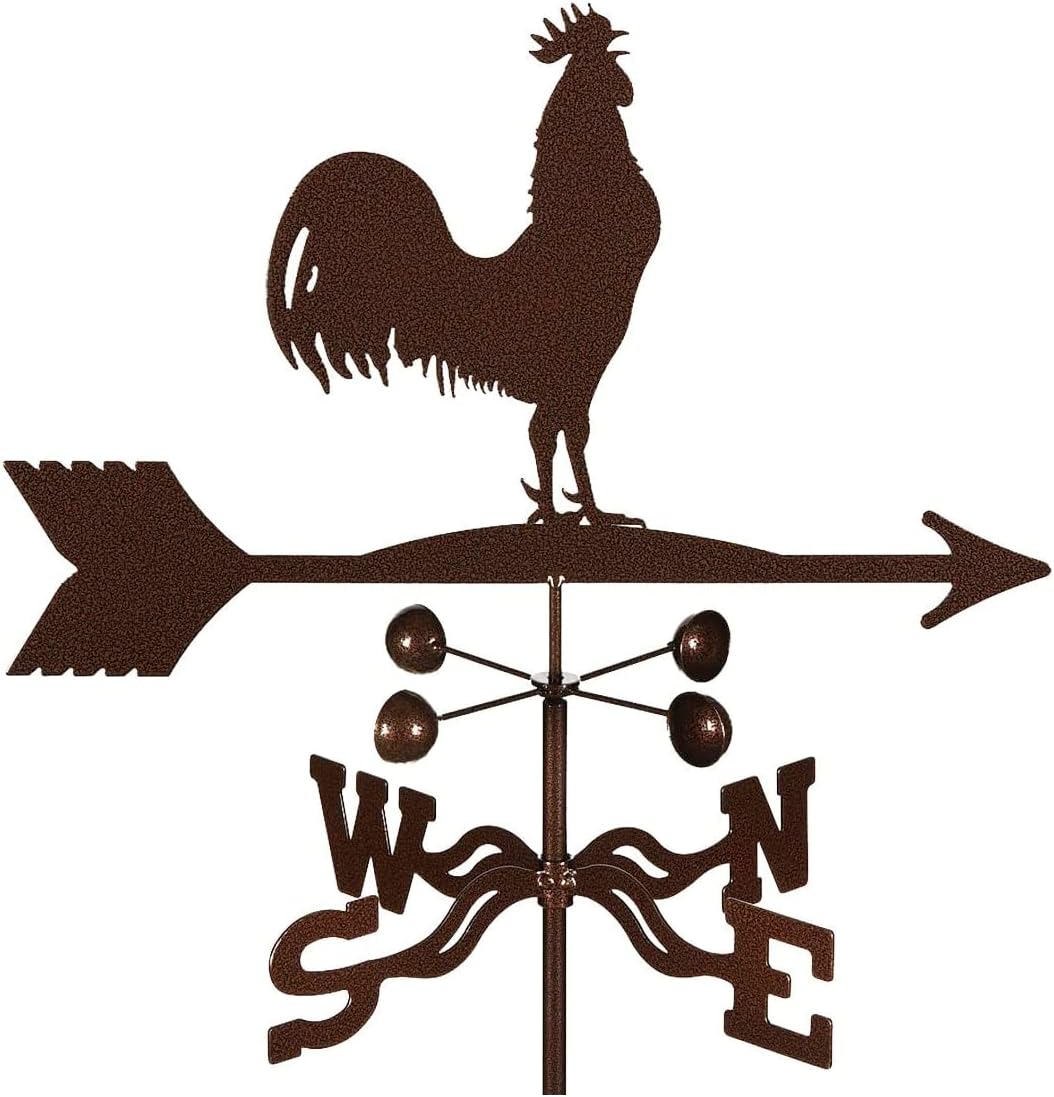 EZ Vane Steel Rooster Weathervane 80” Height, Includes Metal Garden Mount, Wind Cups & Brackets | Hand-Crafted and Family-Owned, Made in The USA with Triple Powder Coating, Limited