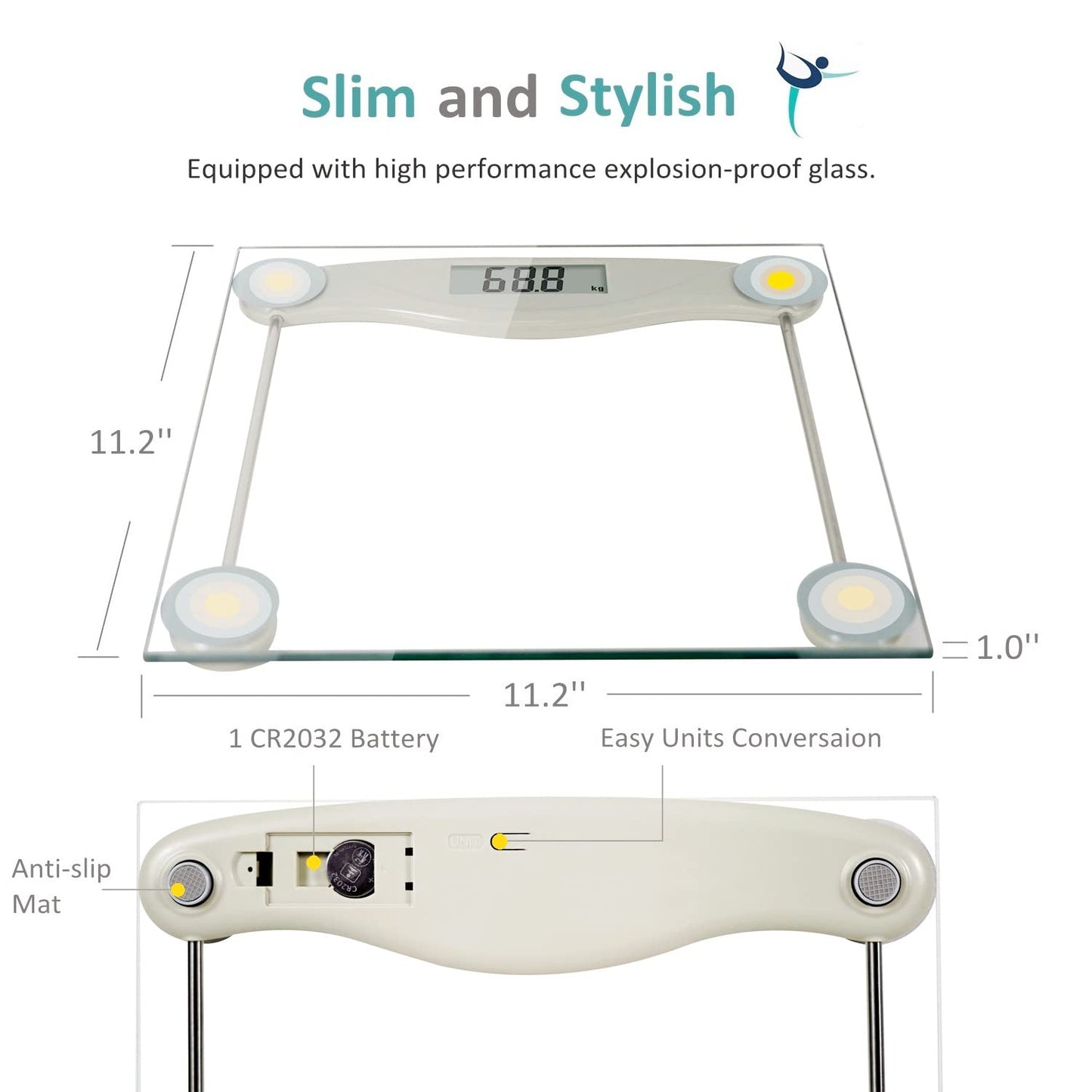 Digital Bathroom Scale for Body Weight, Precision Weighing Scale for Weight Loss, High Accuracy Measurements, 330 Pounds, Step on Technology