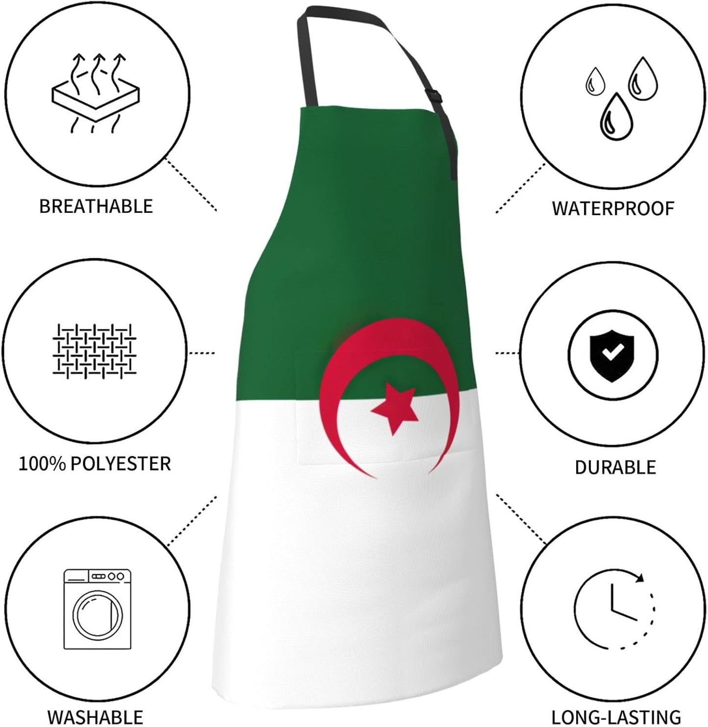 Flag of Algeria Print Laundry apron 28x33 In Waterproof Kitchen Apron with Pockets for Cooking Baking