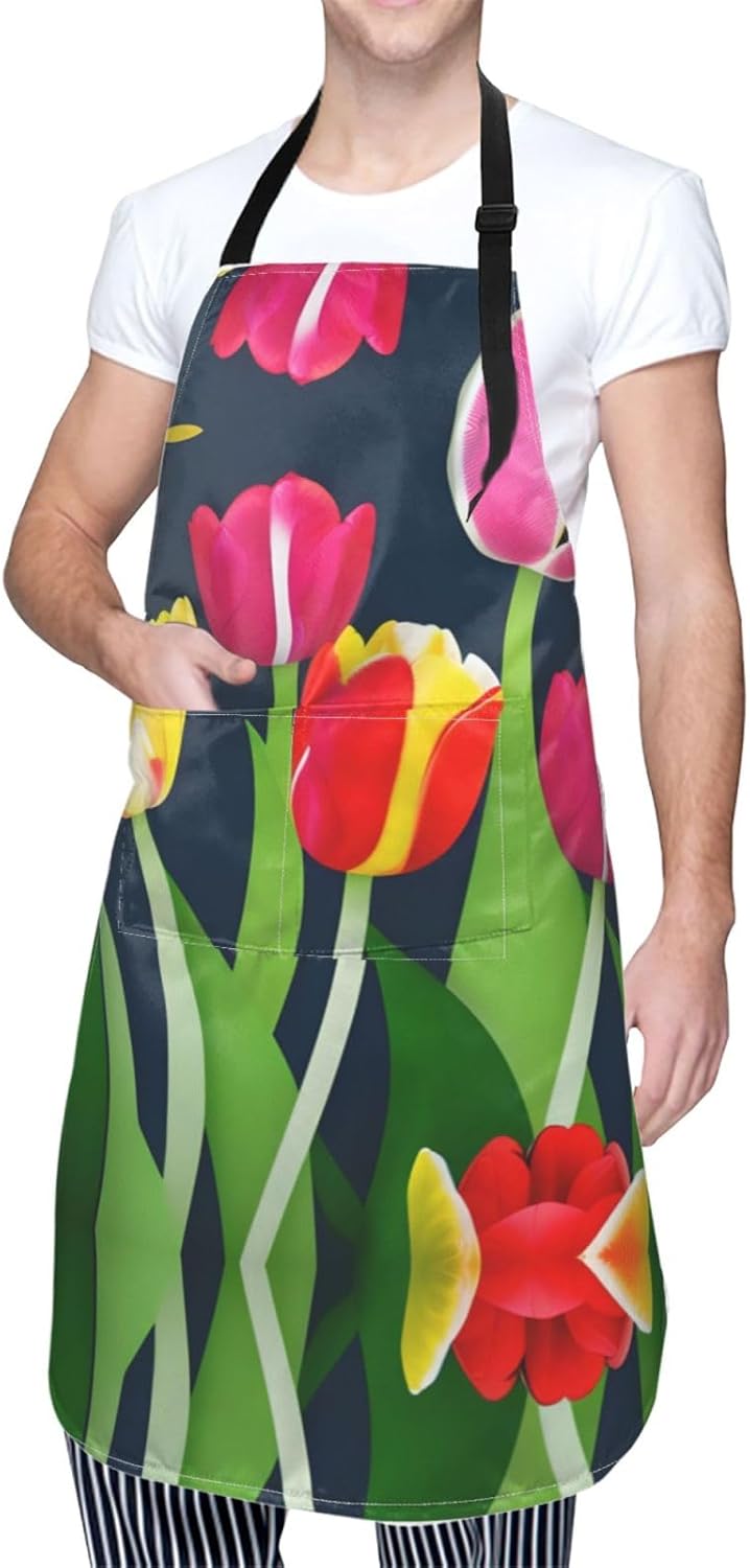 Colorful Tulips pattern Print Laundry apron 28x33 In Waterproof Kitche