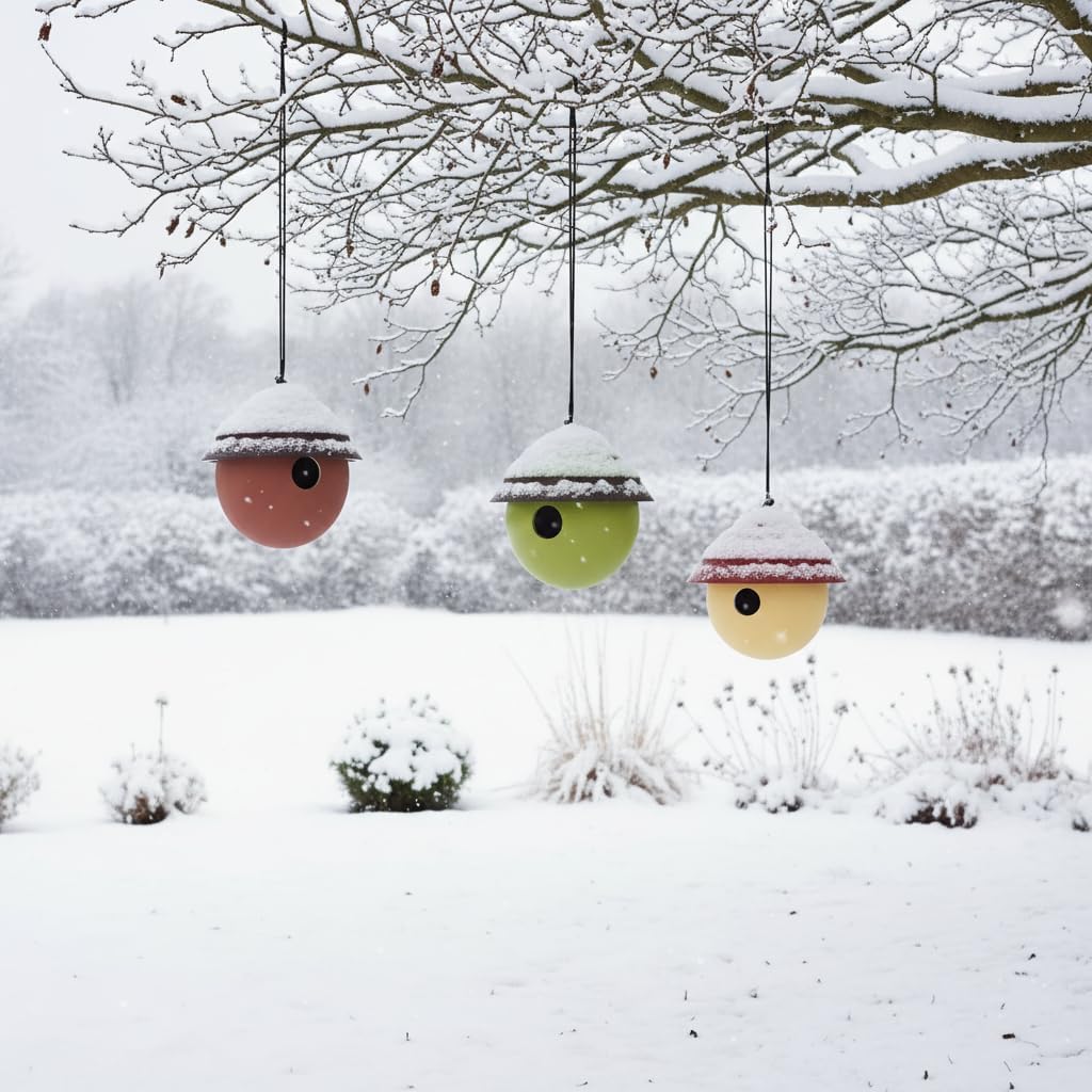 3pc Composite Clay Bird House for Outside, Water Proof Hanging Birdhouse. Squirrel Proof Mordern Design Style Nest Box. Super Lasting for Outdoor. 1-1/8" Hole Size for Wrens and Chickadees