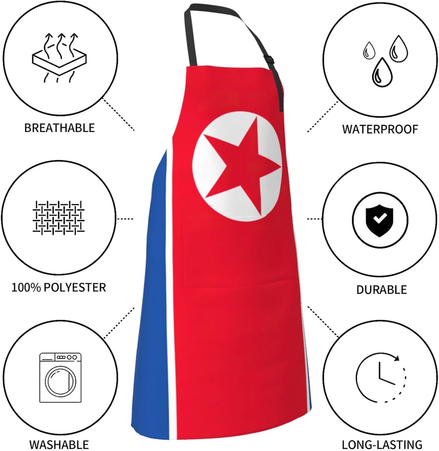 Korean flag print Waterproof chef's apron with pocket apron for kitchen cooking baking barbecue and gardening