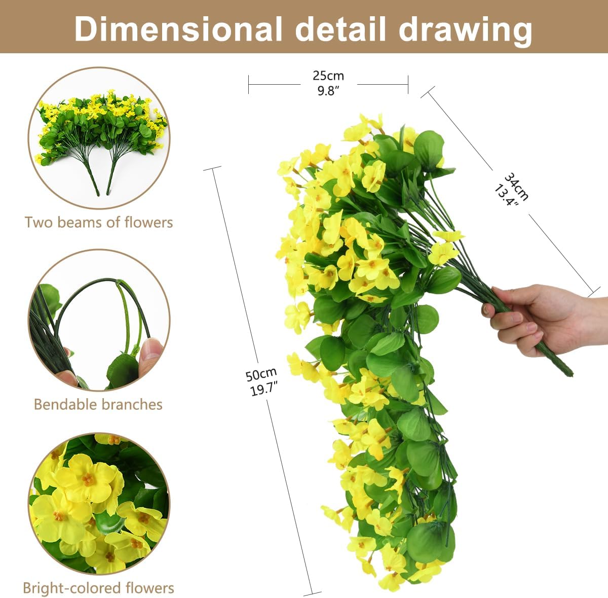 Artificial Fake Hanging Flowers Plants for Outdoor Spring Summer Decoration, 2PCS Faux Silk Violet UV Resistant Look Real Trailing Vines for Outside Home Planter Porch Patio(Yellow)
