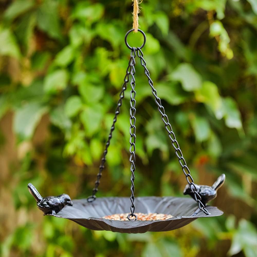Jemeni Wild Bird Feeder Tray - 10.7 Inch Hanging Seed Plate for Garden, Backyard, Patio - Attracts Birds, Durable & Easy to Clean (Black)