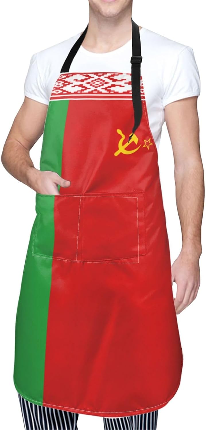 Flag of Belarus Print Laundry apron 28x33 In Waterproof Kitchen Apron with Pockets for Cooking Baking