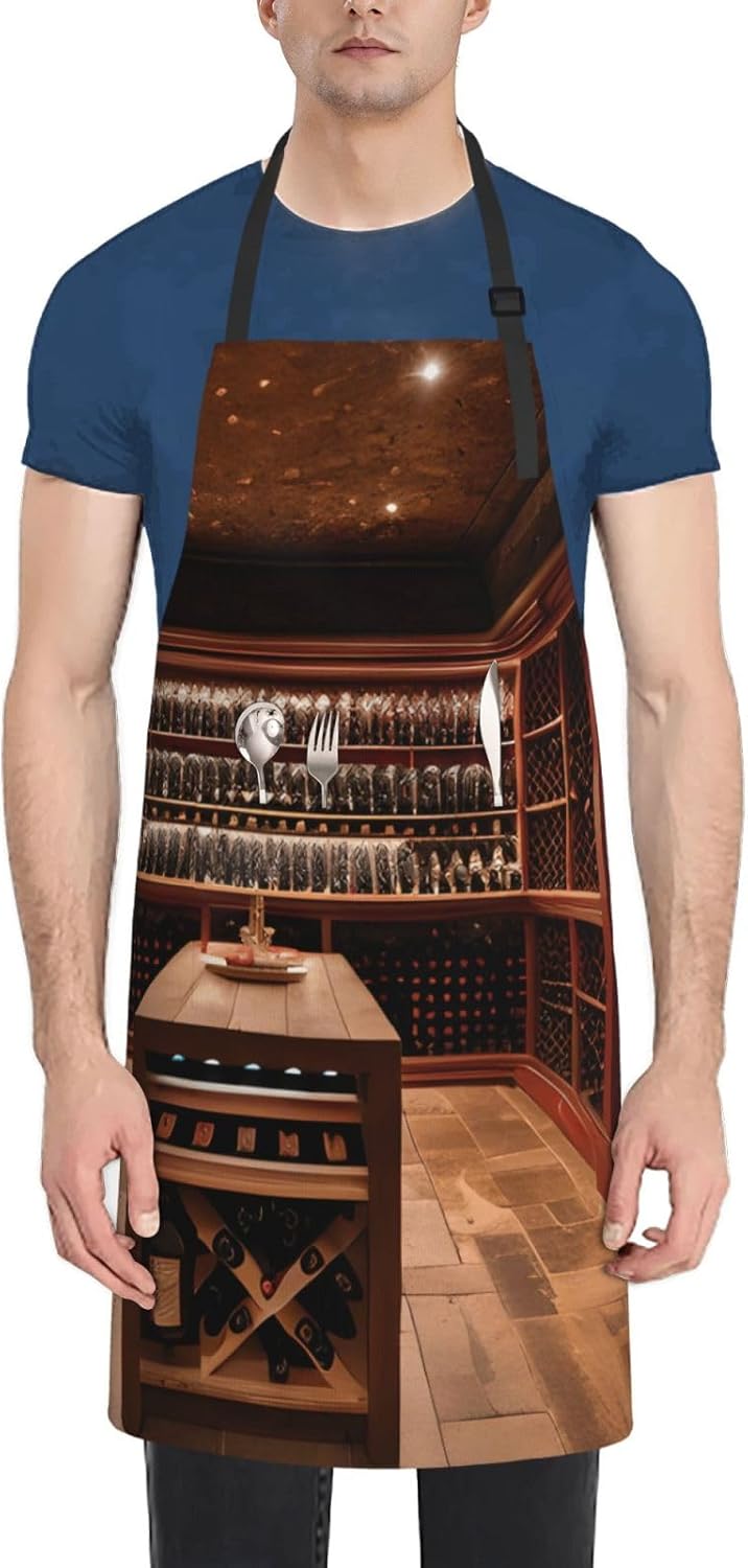 YANYU Red Wine Cellar Print 28x33 In Kitchen Apron Stylish Chef Apron with Pockets for Cooking Baking Painting