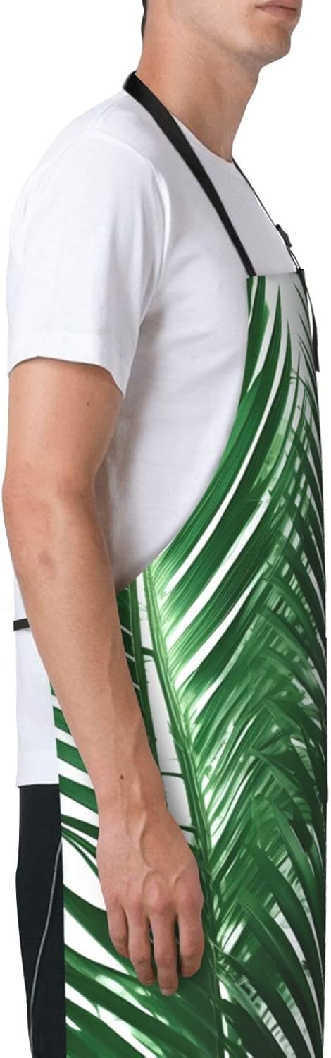 YANYU Green Palm Leaf Print 28x33 In Kitchen Apron Stylish Chef Apron 