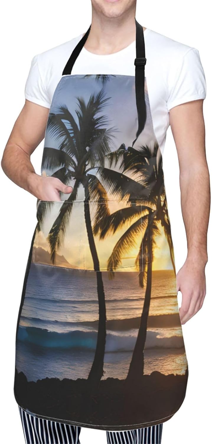 Hawaii Sunbeams print Waterproof chef's apron with pocket apron for kitchen cooking baking barbecue and gardening