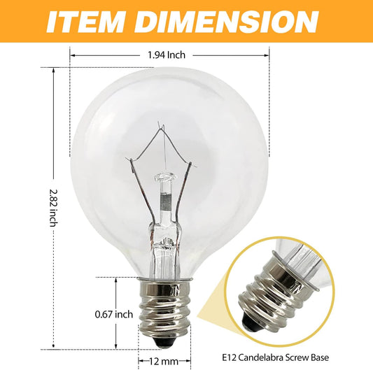 Wax Warmer Bulbs 6 Pack, G50 25 Watt Light Bulbs for Full Size Scentsy Warmers, E12 Base G16.5 Globe Clear scentsy Bulb for Candle Wax Warmer, Long Lifespan, 120 Volt