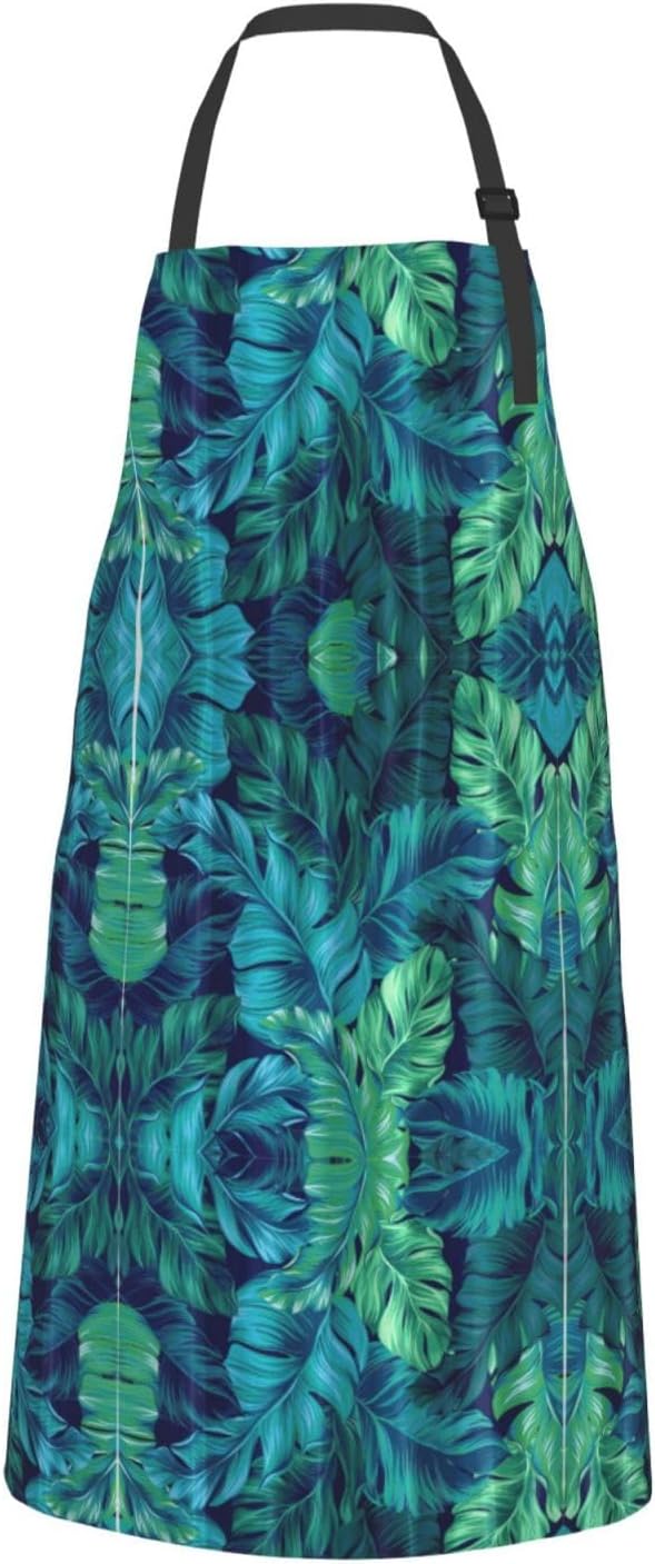 Tropical Palm Leaves Print 28x33 In Adult Kitchen Apron with Pockets Versatile Chef Smock for Cooking Baking
