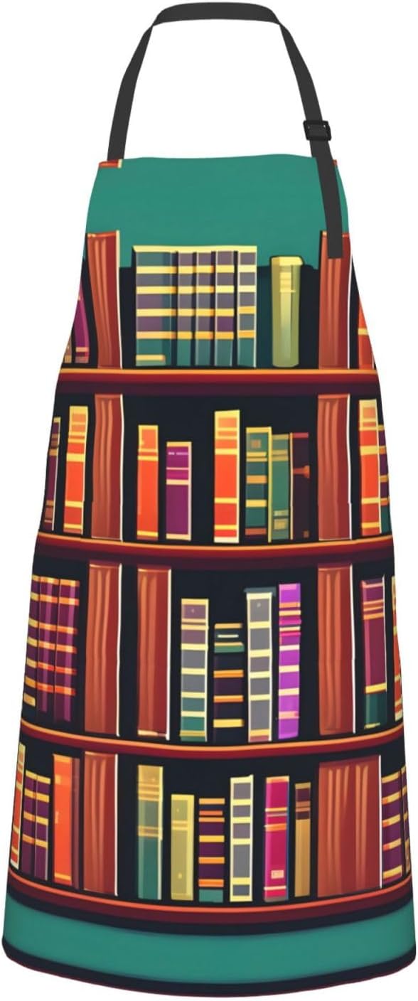 Library Bookshelf print Waterproof apron with pocket adjustable cooking apron for adult kitchen bibs to bake