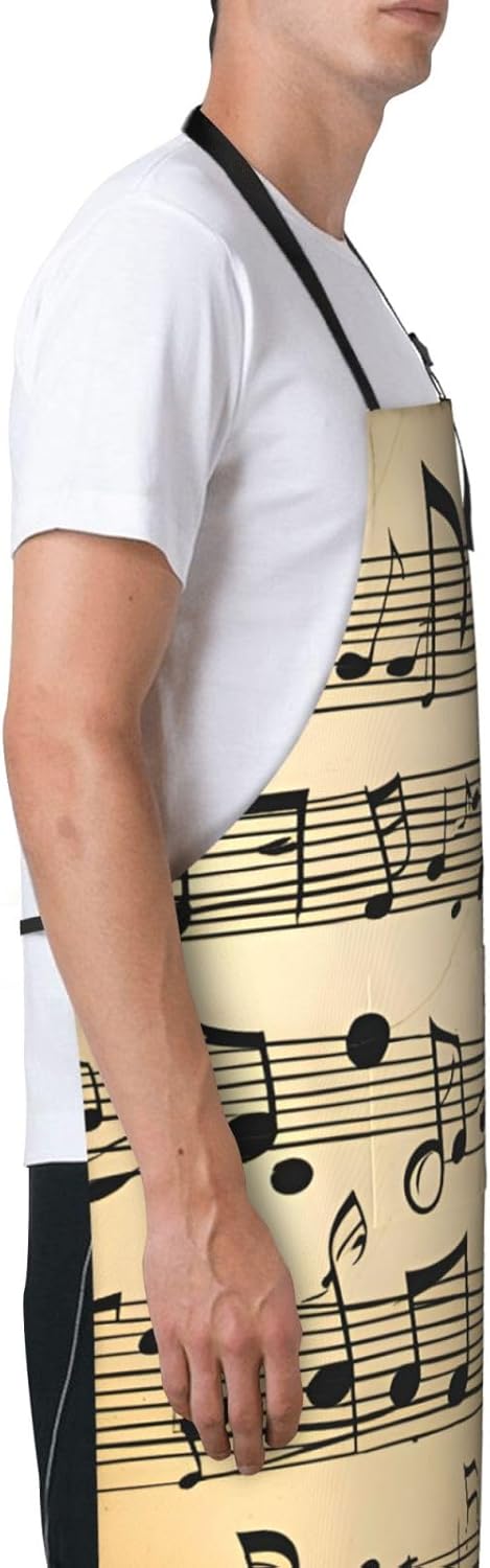 YANYU Musical Notes Print 28x33 In Kitchen Apron Stylish Chef Apron with Pockets for Cooking Baking Painting