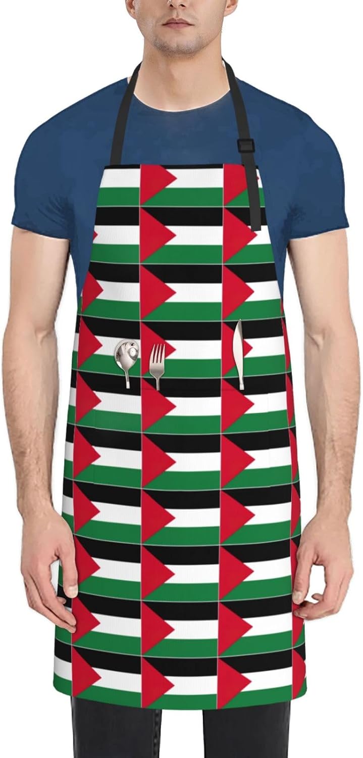 Palestine flag print Waterproof chef's apron with pocket apron for kitchen cooking baking barbecue and gardening