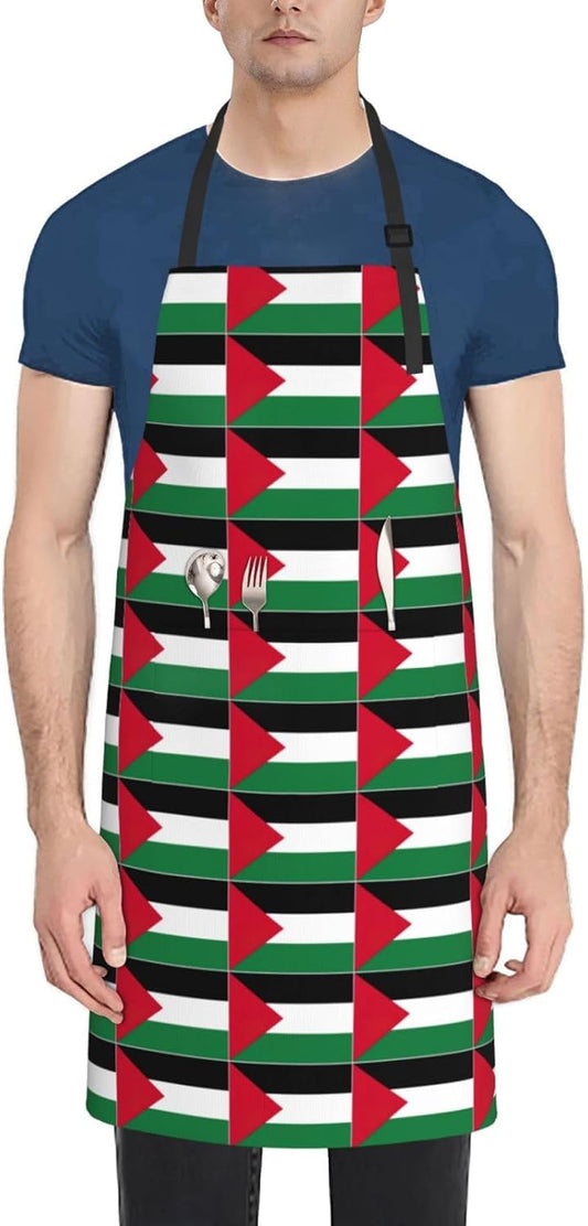 Palestine flag print Waterproof chef's apron with pocket apron for kitchen cooking baking barbecue and gardening
