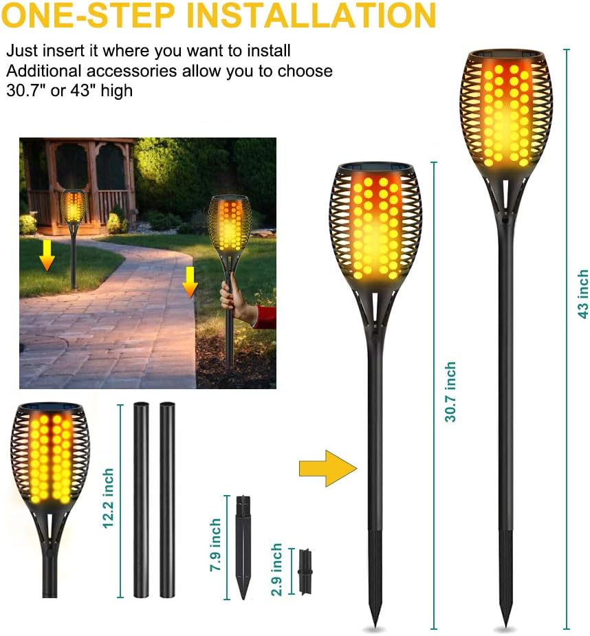 Aityvert Solar Torch Lights, 43" Flickering Flames 96LED Larger & High