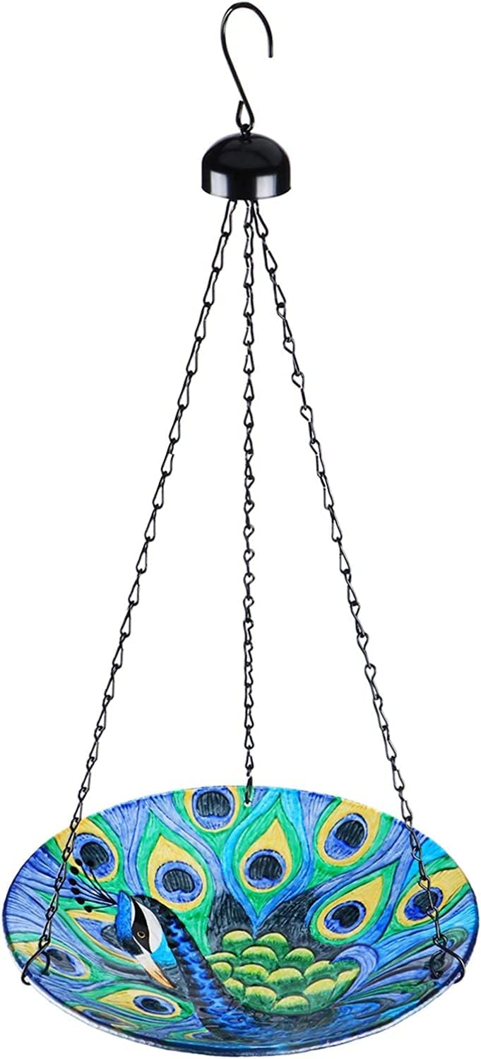 VCUTEKA Bird Bath Hanging for Outdoor Glass Small Bird Feeder Bowl Gar