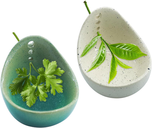 2 Pcs Small Handmade Ceramic Extraction Bowls, Ceramic Herb Stripping Tool and Herb Glass Bowl Porcelain with Different Hole Sizes to Strip Stems and Leaves, Perfect for Cilantro and Other Herbs