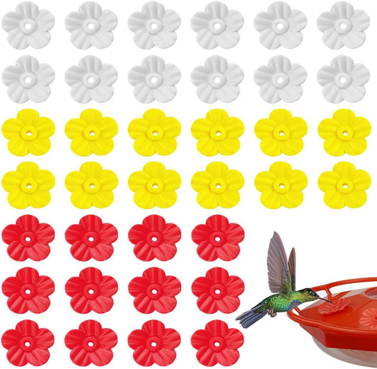 36 Pcs Hummingbird Feeder Replacement Ports – Red, White, Yellow Petal-Shaped Feeding Flowers, Replacement Parts for Hanging Feeders,Ideal for Bird Feeders and Birdhouses (Yellow+Red+White)