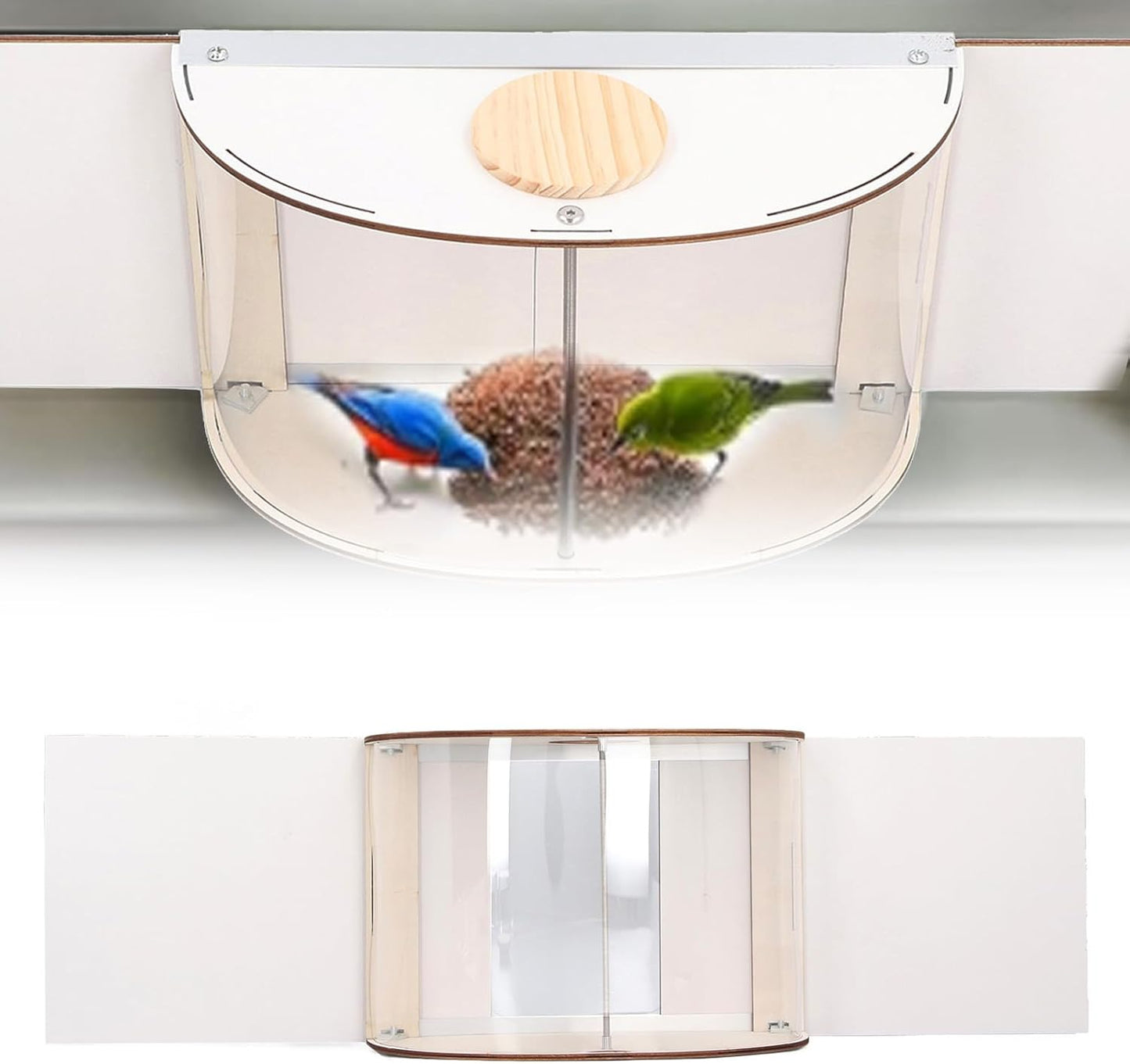 Niiyen Window Bird Feeder, 180° Clear Bird Feeder Cage Accessories for Outdoors and Indoor Viewing, Extra Green Screen for Birds Stay Longer, Best Gift to Close Nature