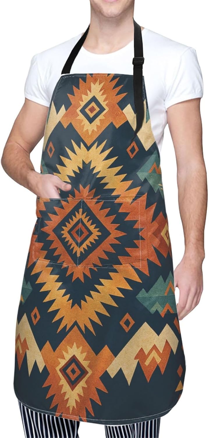 YANYU Geometric Tribes Print 28x33 In Kitchen Apron Stylish Chef Apron with Pockets for Cooking Baking Painting