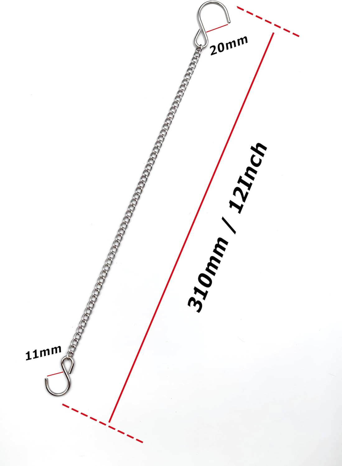 lightstar Hanging Chains with Hooks, 10PCS-12Inch Stainless Steel Chain for Hanging Bird Feeders Planters Baskets Billboards Lanterns Wind Chimes Ornaments Outdoor/Indoor Use (2 Hooks - 10pcs)
