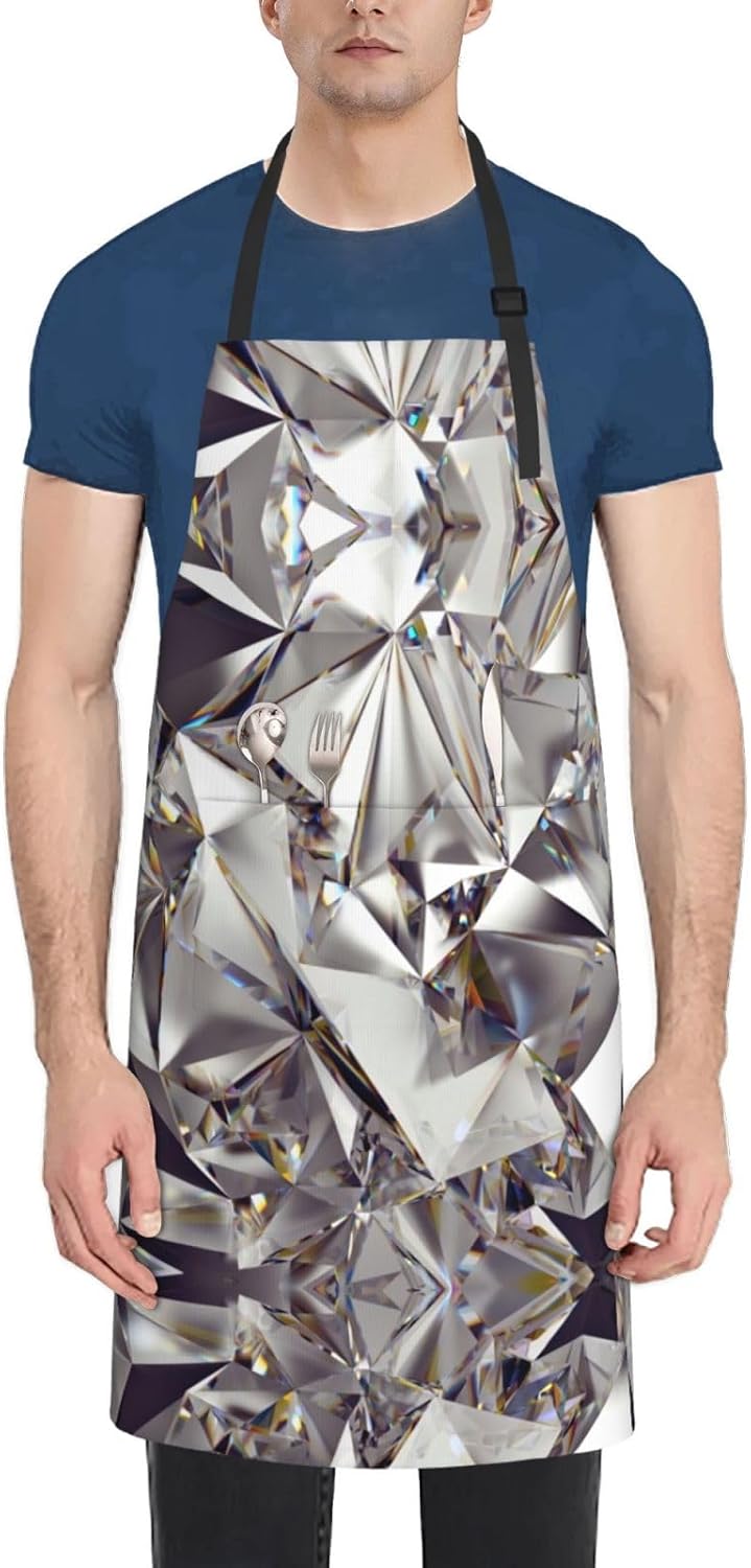 Glitter Abstract Diamond Crystal Pattern Print 28x33 In Adult Kitchen Apron with Pockets Versatile Chef Smock for Cooking Baking