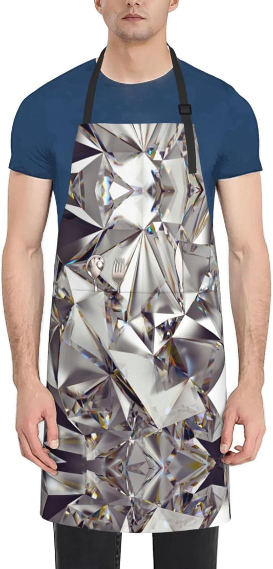 Glitter Abstract Diamond Crystal Pattern Print 28x33 In Adult Kitchen Apron with Pockets Versatile Chef Smock for Cooking Baking