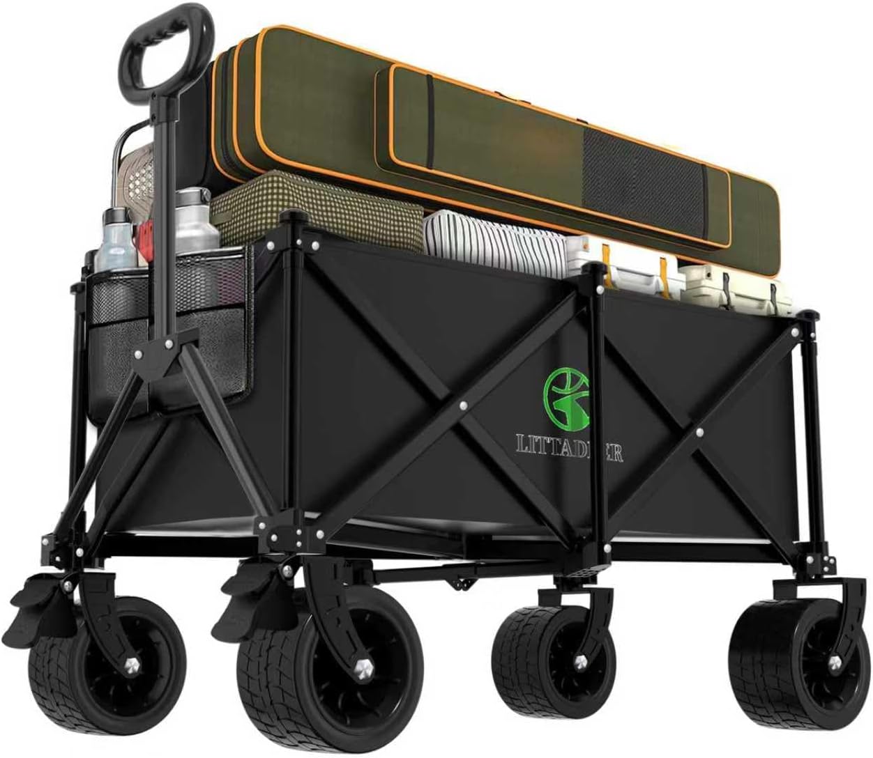Wagons Carts Foldable with Double Layered Bottom Fork Structure, Foldable Heavy Duty Beach Wagon with 440LB,Collapsible Wagon with All-Terrain Wheels for Camping, Garden,Shopping,Sports