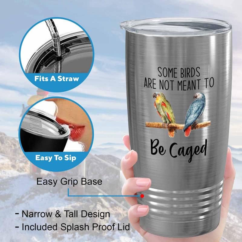 Bird Lover Silver Edition Viking Tumbler 20oz - Birds to be Caged - Hummingbird Nest Cage Parrot Dad Gardening Outdoor Birdwatcher Feeder