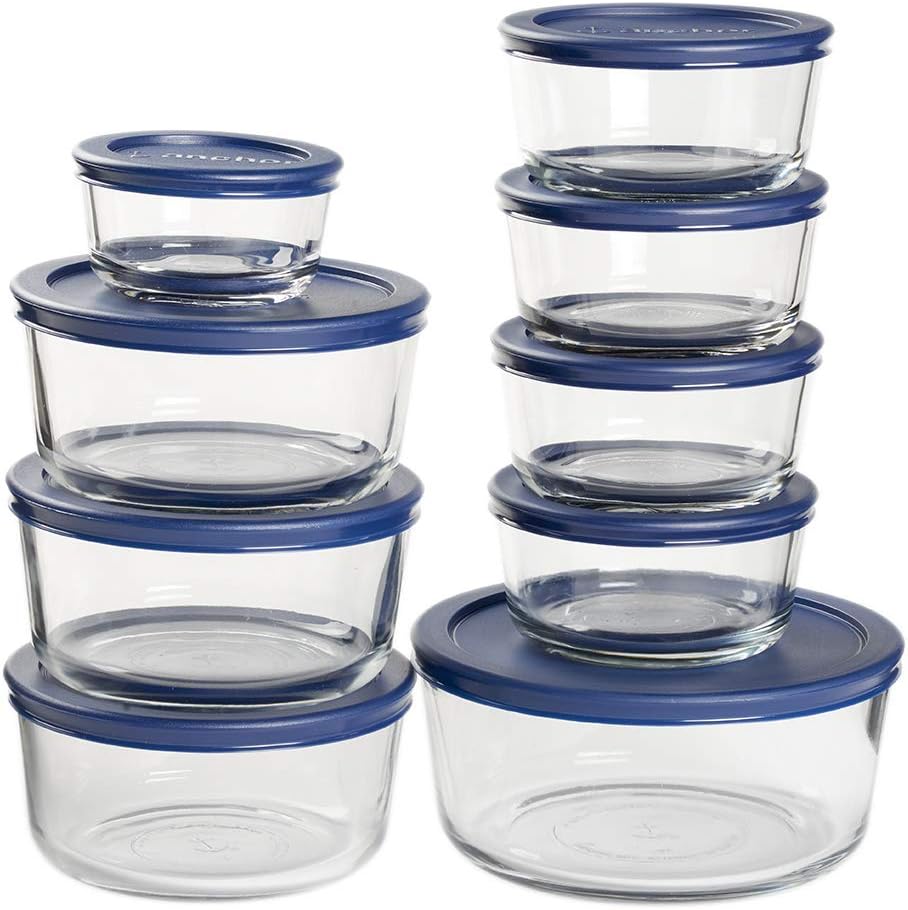 Anchor Hocking 18 Piece Glass Storage Containers with Lids (9 Glass Fo
